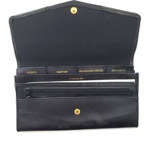 Lillian Vernon Black Travel Clutch Organizer Clutch Genuine Leather 9" x 5" READ